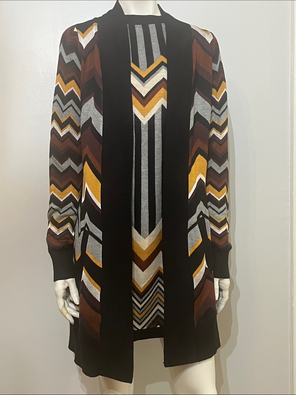 Missoni for Target Black Chevron Cardigan & Dress W/ Brown and Mustard Accents